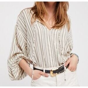 Free People Ivory Rhythm of the Night Striped Long Sleeve Top Size XS